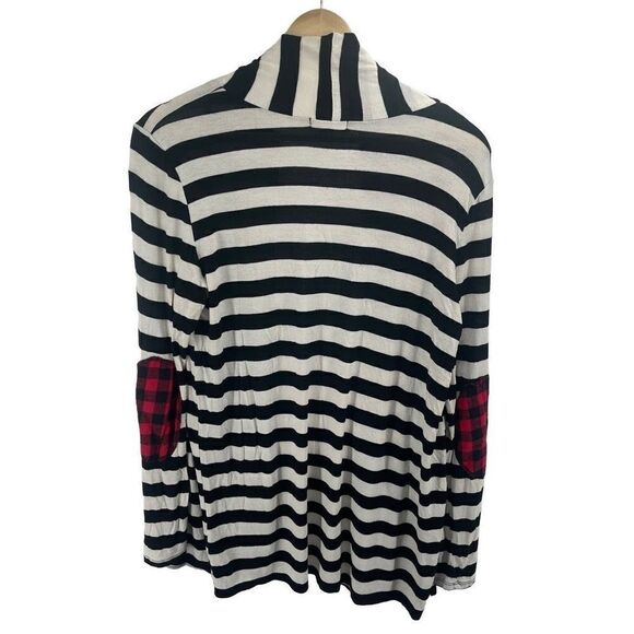 12PM by Mon Ami Women's Cardigan Sweater Striped Plaid Elbow Black White Large - Picture 4 of 7